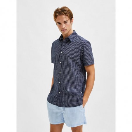 Selected - SlimHart Shirt Ss Aop W - 16083616-Dark Blue