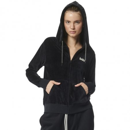 BodyAction Women's Velour Hoodie Jacket - 071319-01-BLACK