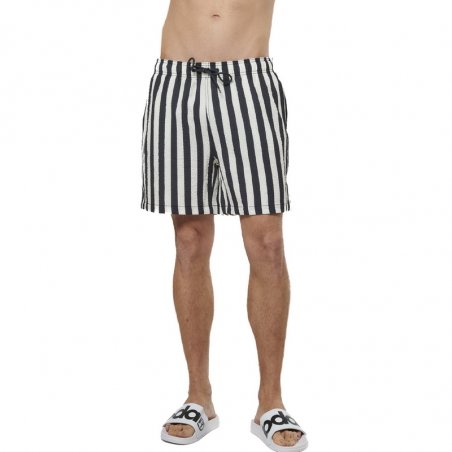 Body Action Men's Crepe Swimming Shorts - 033531-01-ECRU STRIPES