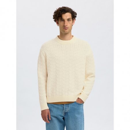 Selected Slhphilip Ls Knit Relaxed Crew Neck - 16098365-EGRET