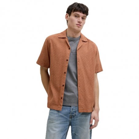 Jack & Jones Jprbluwinson Print Dobby S/s Shirt Ln - 12291956-AMBER BROWN