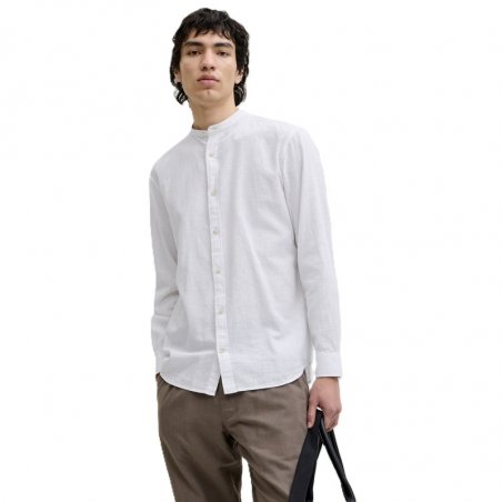 Jack & Jones Jjesummer Linen Blend Band Shirt L/s Sn - 12289184-WHITE