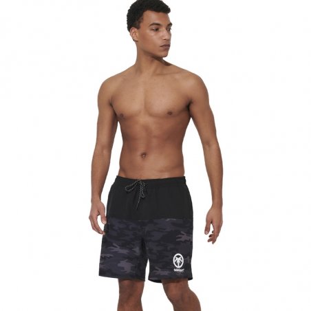 Body Action Men's Colorblock Swim Shorts - 033627-BLACK CAMO